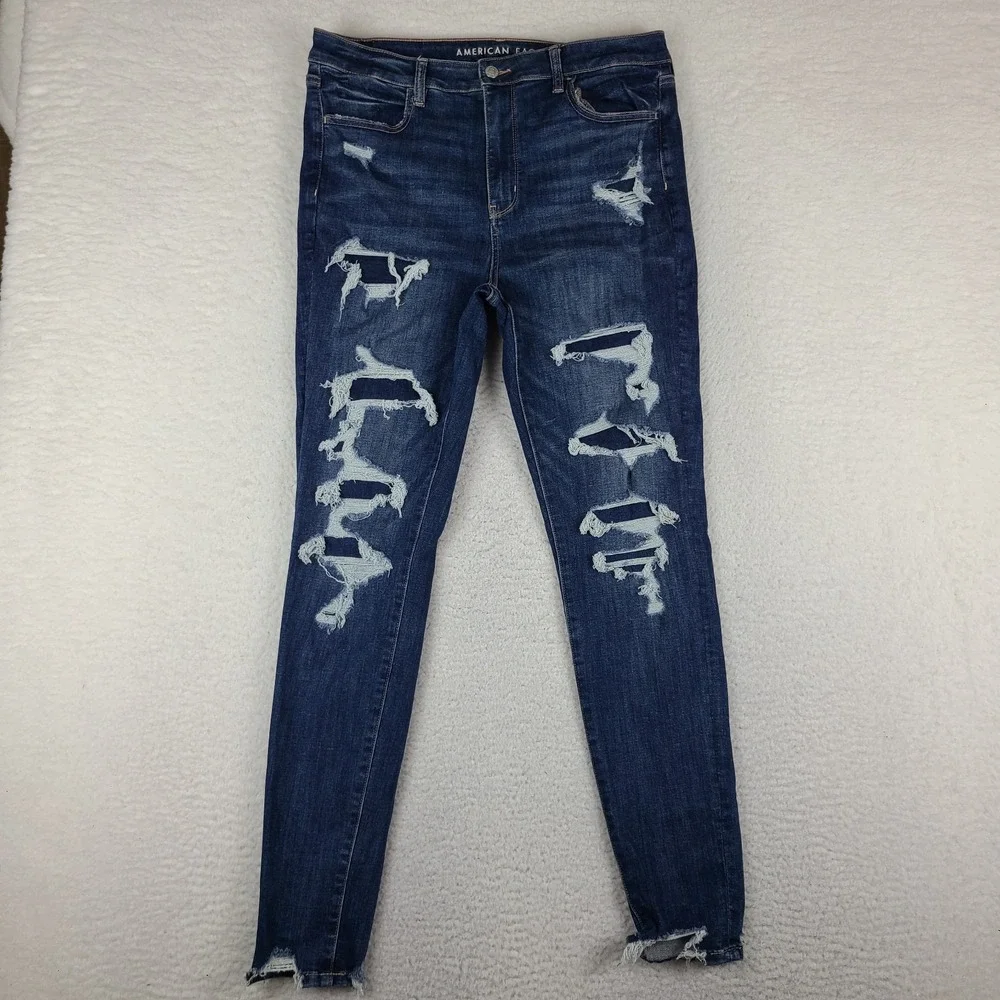 American Eagle Jeans Womens 14 Super Hi Rise Jegging Next Level Stretch Distress